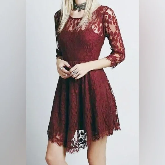 Floral Mesh Lace Dress by Free People, B Red, 0